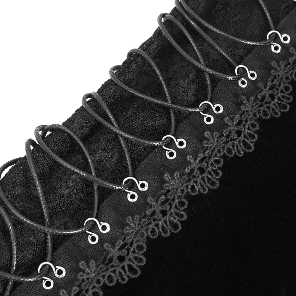 Black Velvet Lace Trim Halter Bodysuit Lingerie