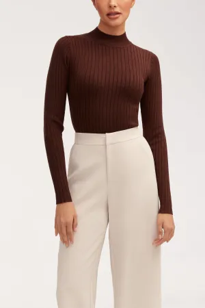 Blair Ribbed Knit Bodysuit - Dark Brown