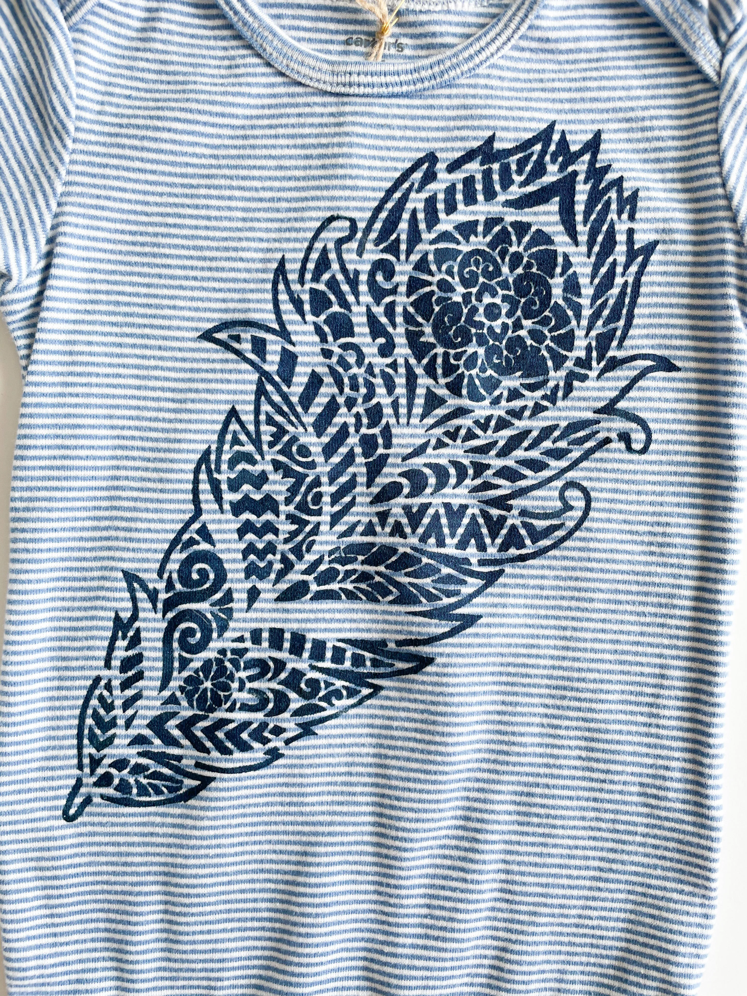 Blue and White Striped Feather Upcycled Bodysuit by Eco Pretty - 24 Months
