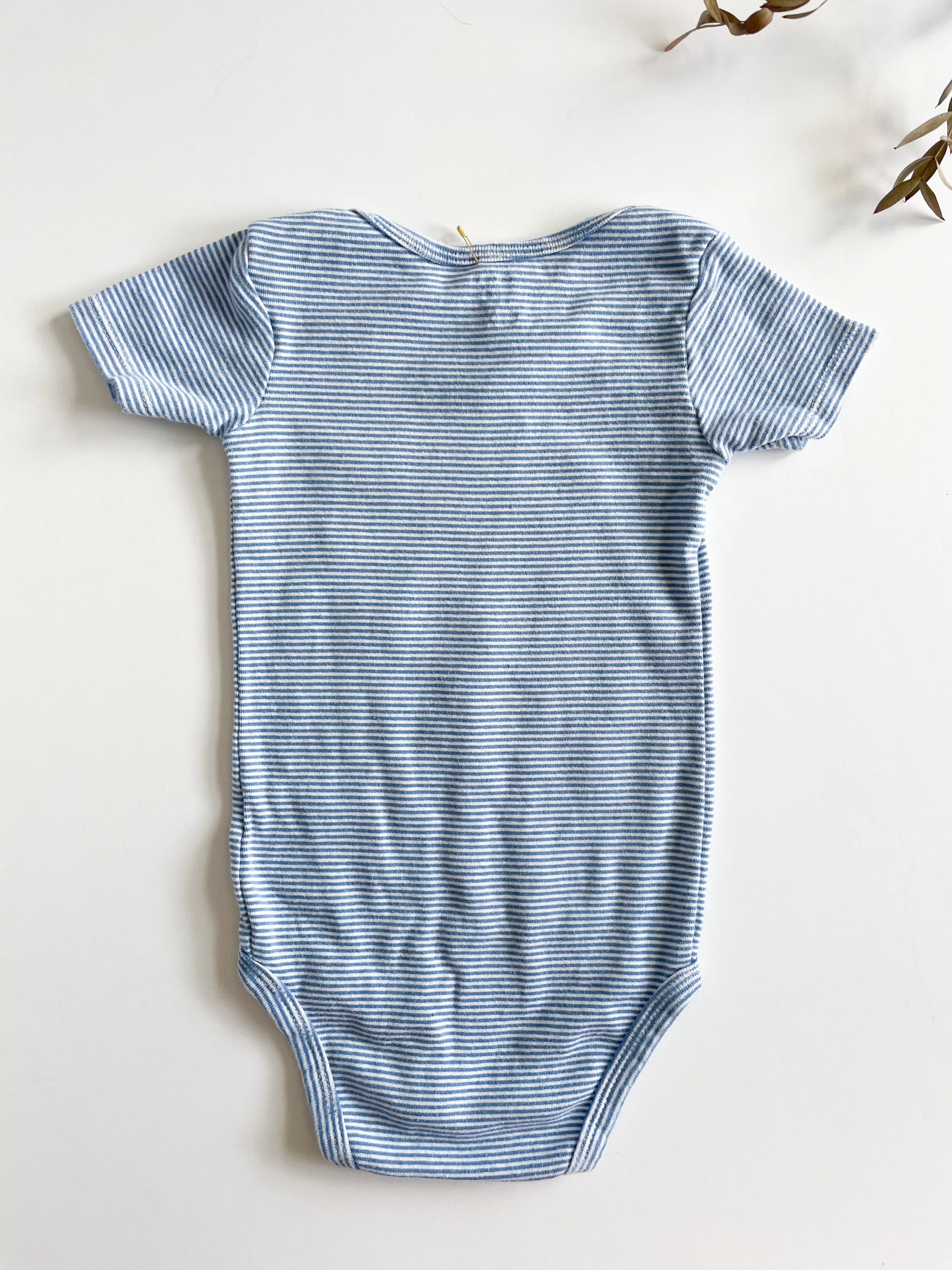 Blue and White Striped Feather Upcycled Bodysuit by Eco Pretty - 24 Months