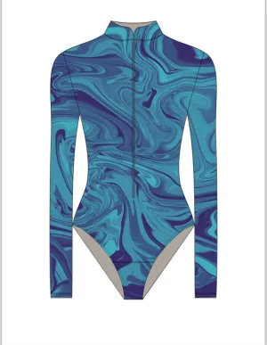 Blue marble beachkini one- piece