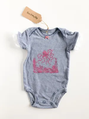 Blue Stripe Lace Under the Sea Upcycled Bodysuit by Eco Pretty - 6 Months