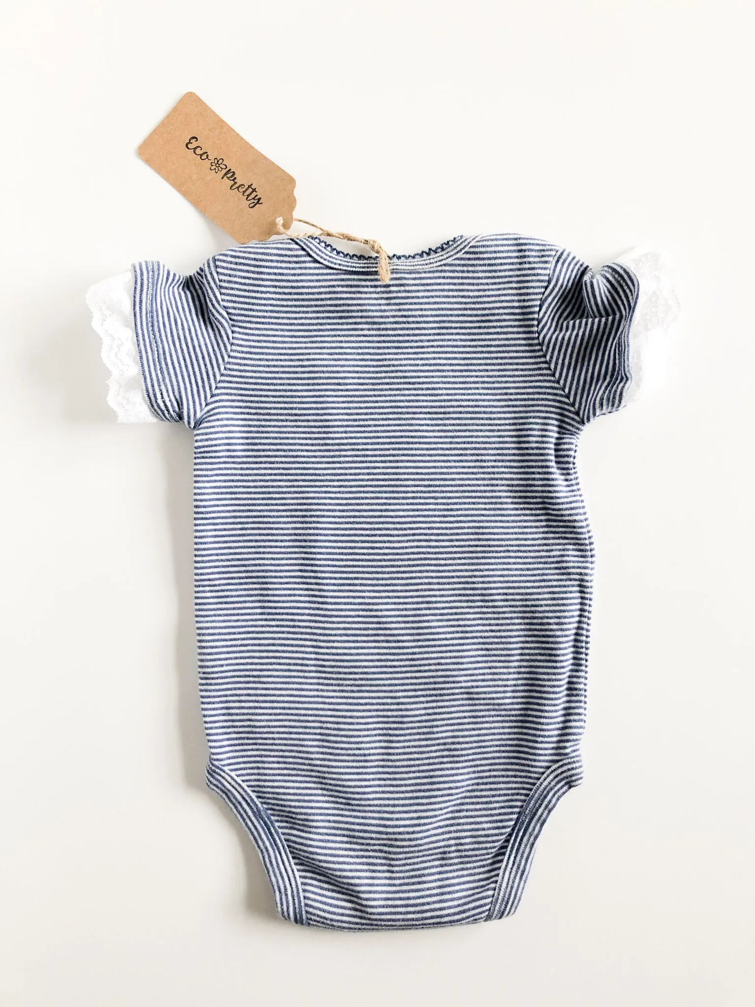 Blue Stripe Lace Under the Sea Upcycled Bodysuit by Eco Pretty - 6 Months