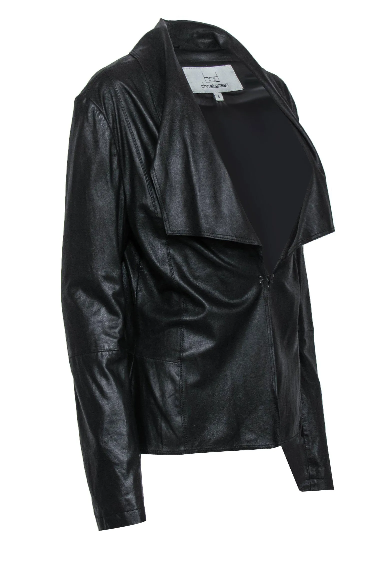 Bod & Christensen - Black Leather Clasped Draped Jacket Sz 8