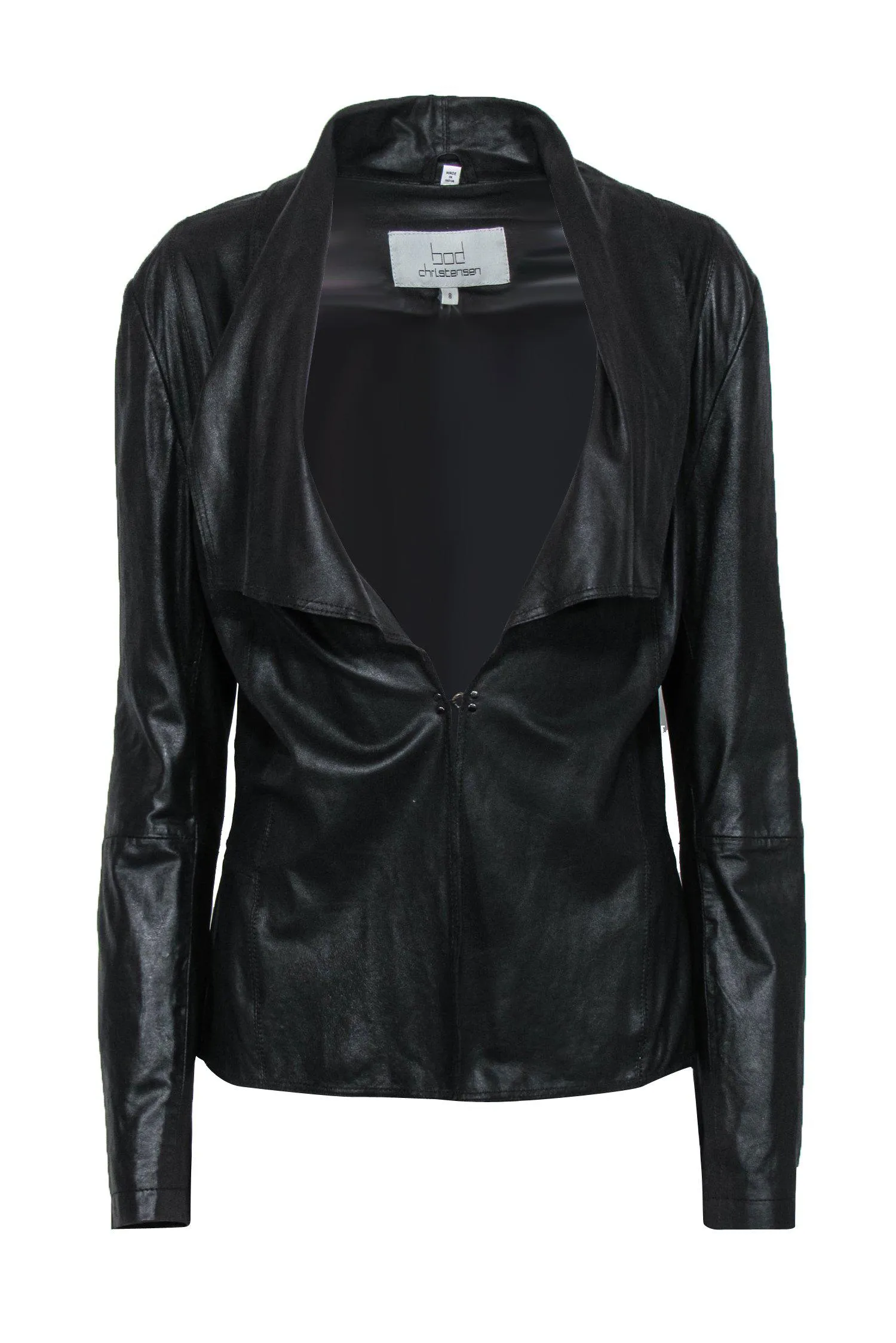 Bod & Christensen - Black Leather Clasped Draped Jacket Sz 8
