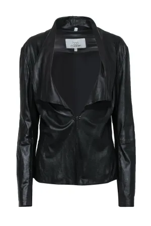 Bod & Christensen - Black Leather Clasped Draped Jacket Sz 8