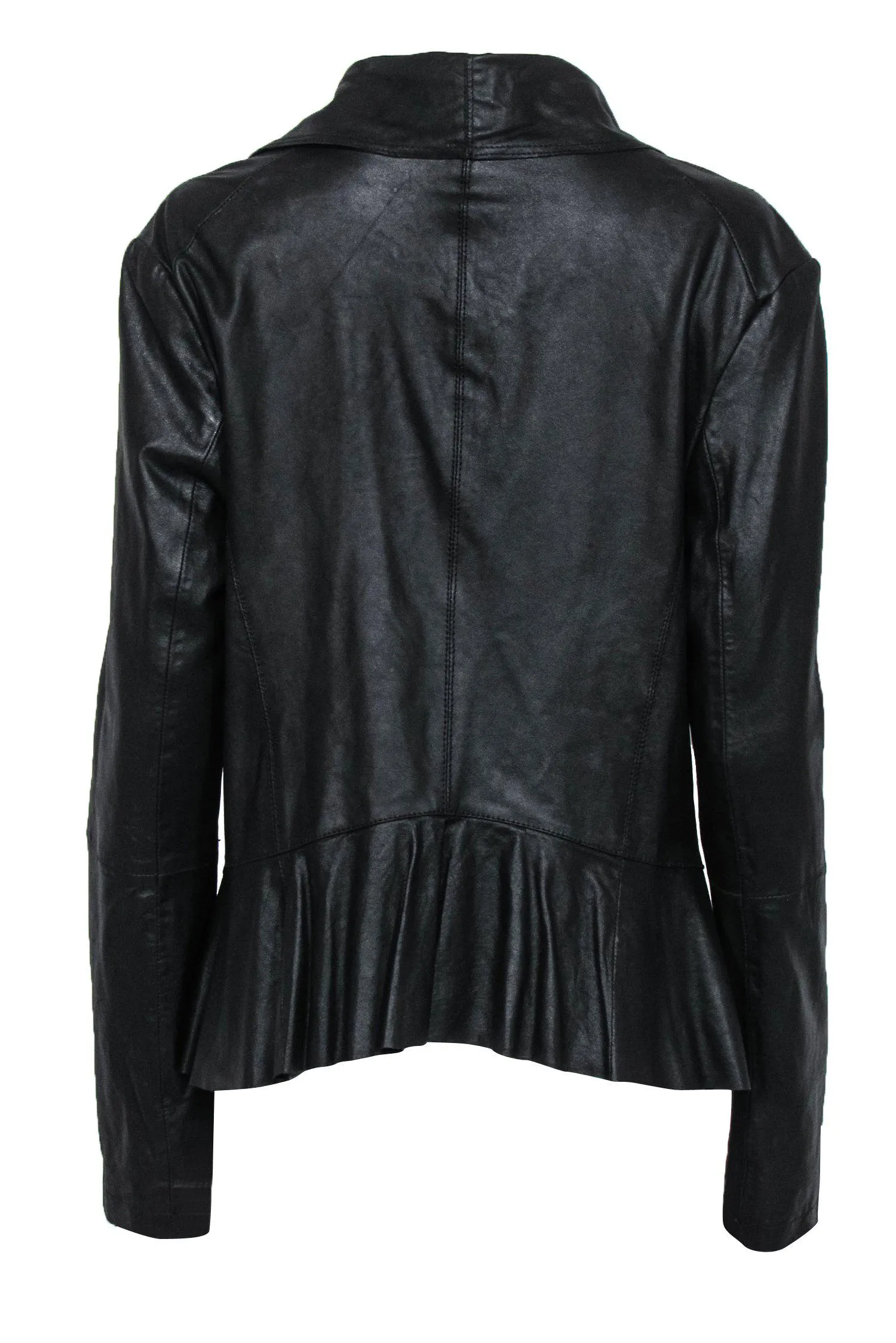 Bod & Christensen - Black Leather Clasped Draped Jacket Sz 8