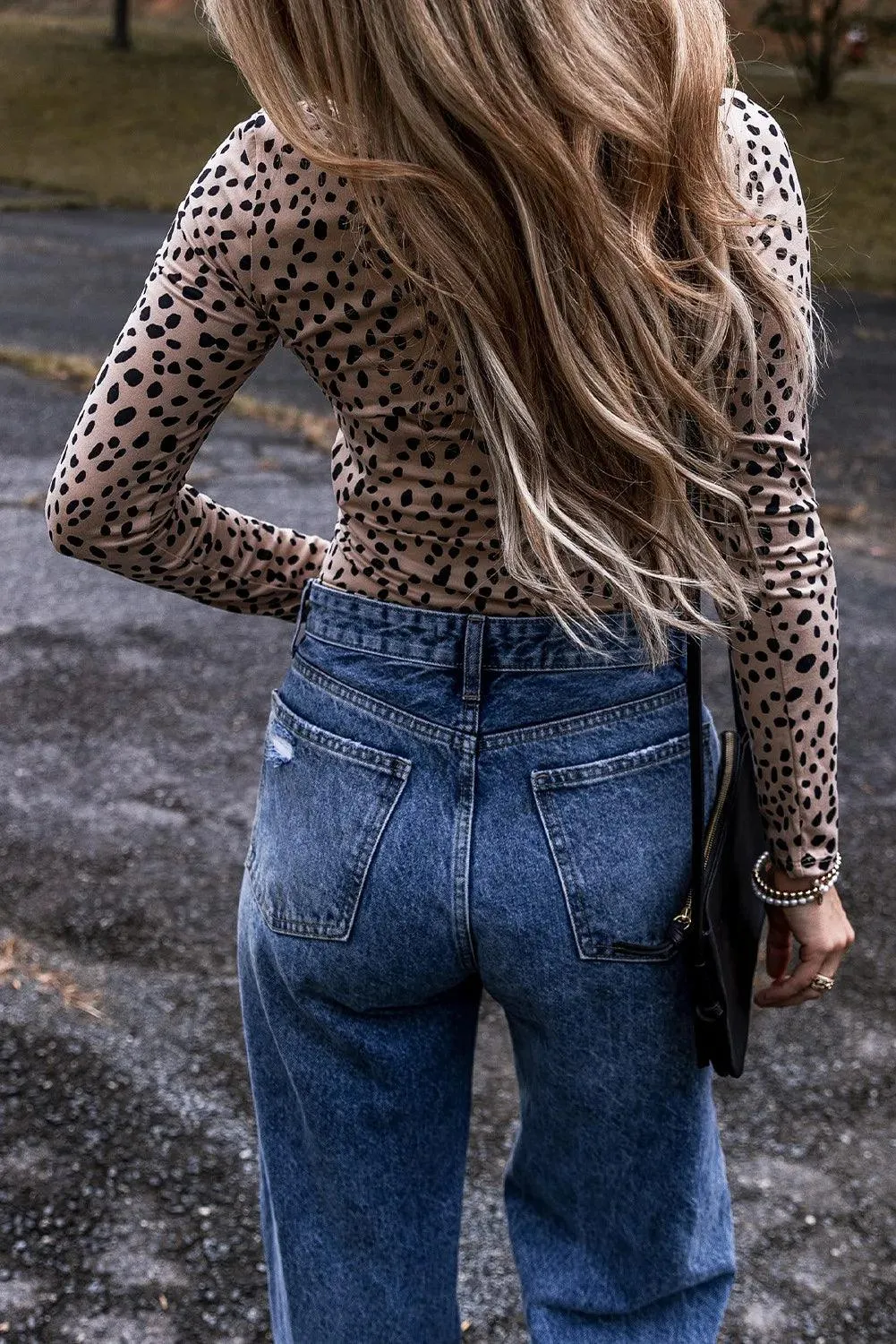 Bodysuit Leopard Animal Print Scoop Neck Long Sleeve