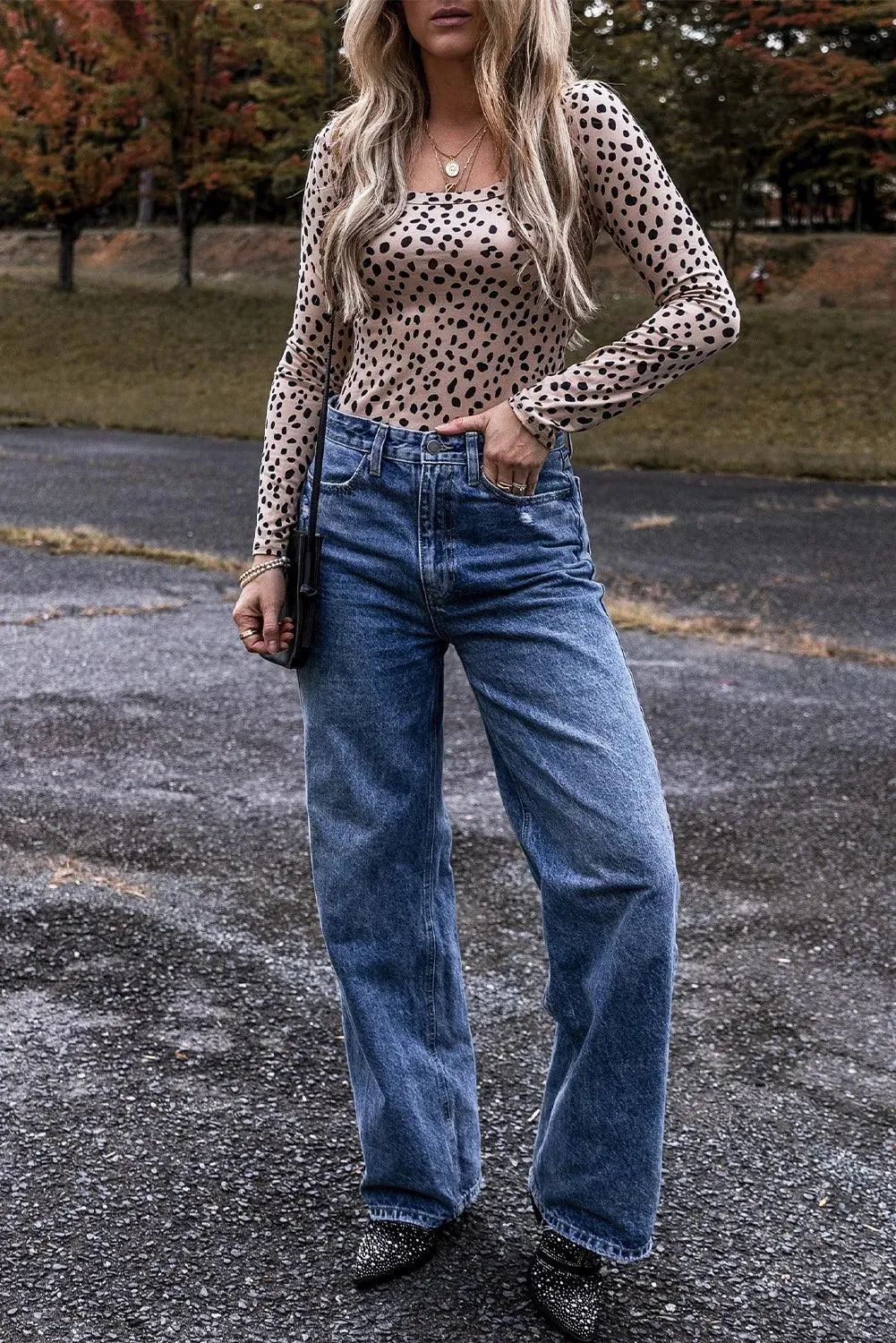 Bodysuit Leopard Animal Print Scoop Neck Long Sleeve