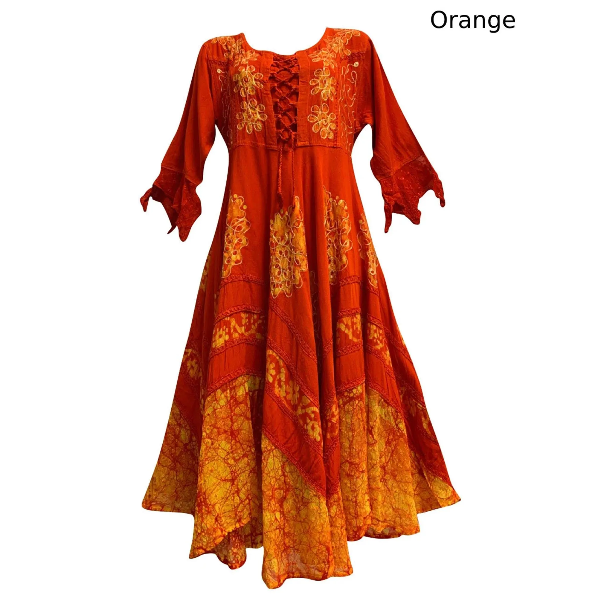 Boho Bohemian Renaissance Embroidered Ethnic Batik Floral Print Bell Sleeve Long Dress