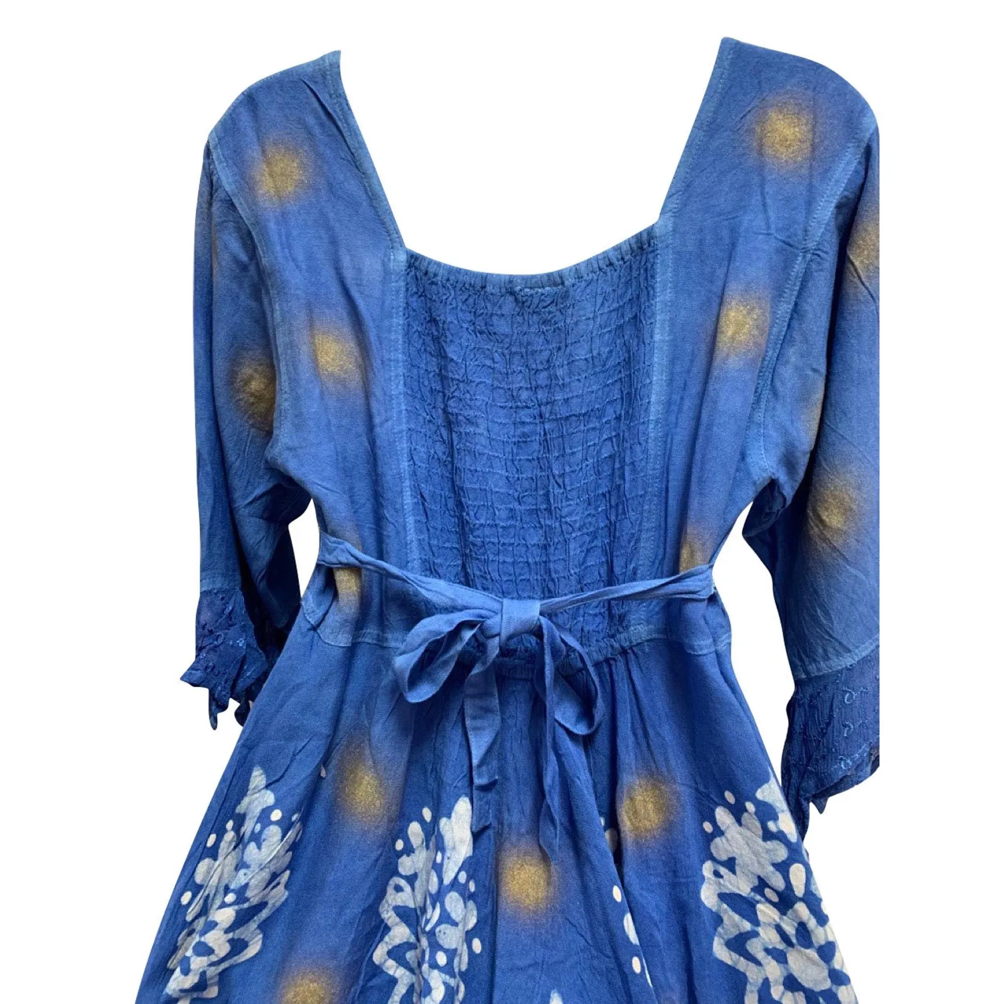 Boho Bohemian Renaissance Embroidered Ethnic Batik Floral Print Bell Sleeve Long Dress