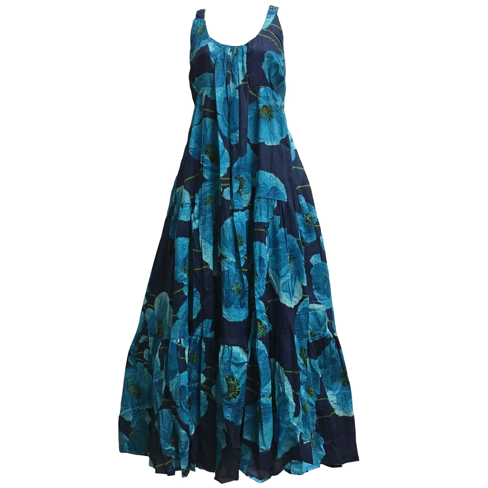 Boho Fine pure Cotton Sleeveless Floral Tiered Long Tank Cami Sima maxi Dress