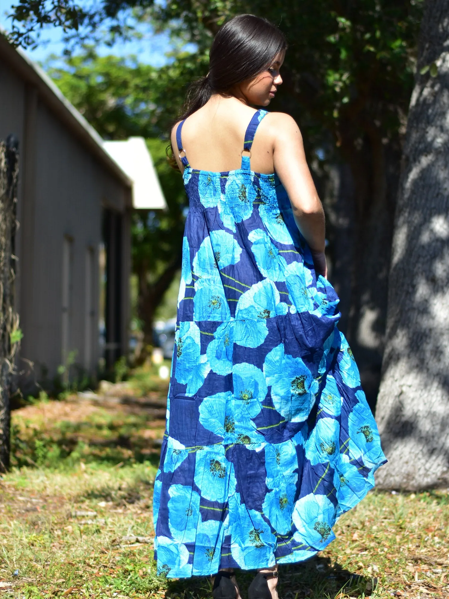 Boho Fine pure Cotton Sleeveless Floral Tiered Long Tank Cami Sima maxi Dress
