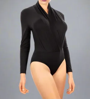 Bold Low-Cut Italian Made Viscose Long Sleeves Bodysuit.