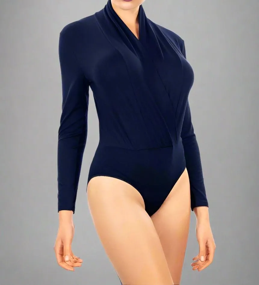 Bold Low-Cut Italian Made Viscose Long Sleeves Bodysuit.