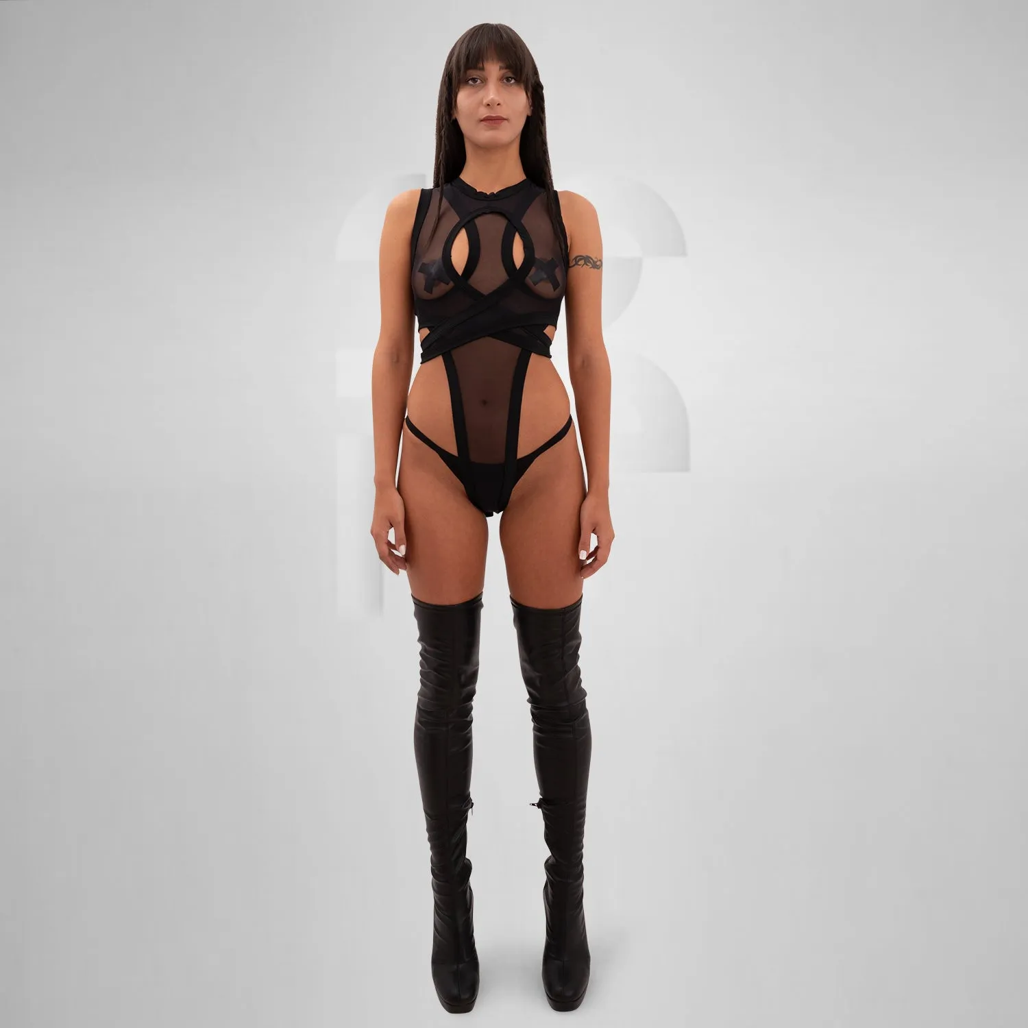Bound Gender-Neutral Mesh Bodysuit