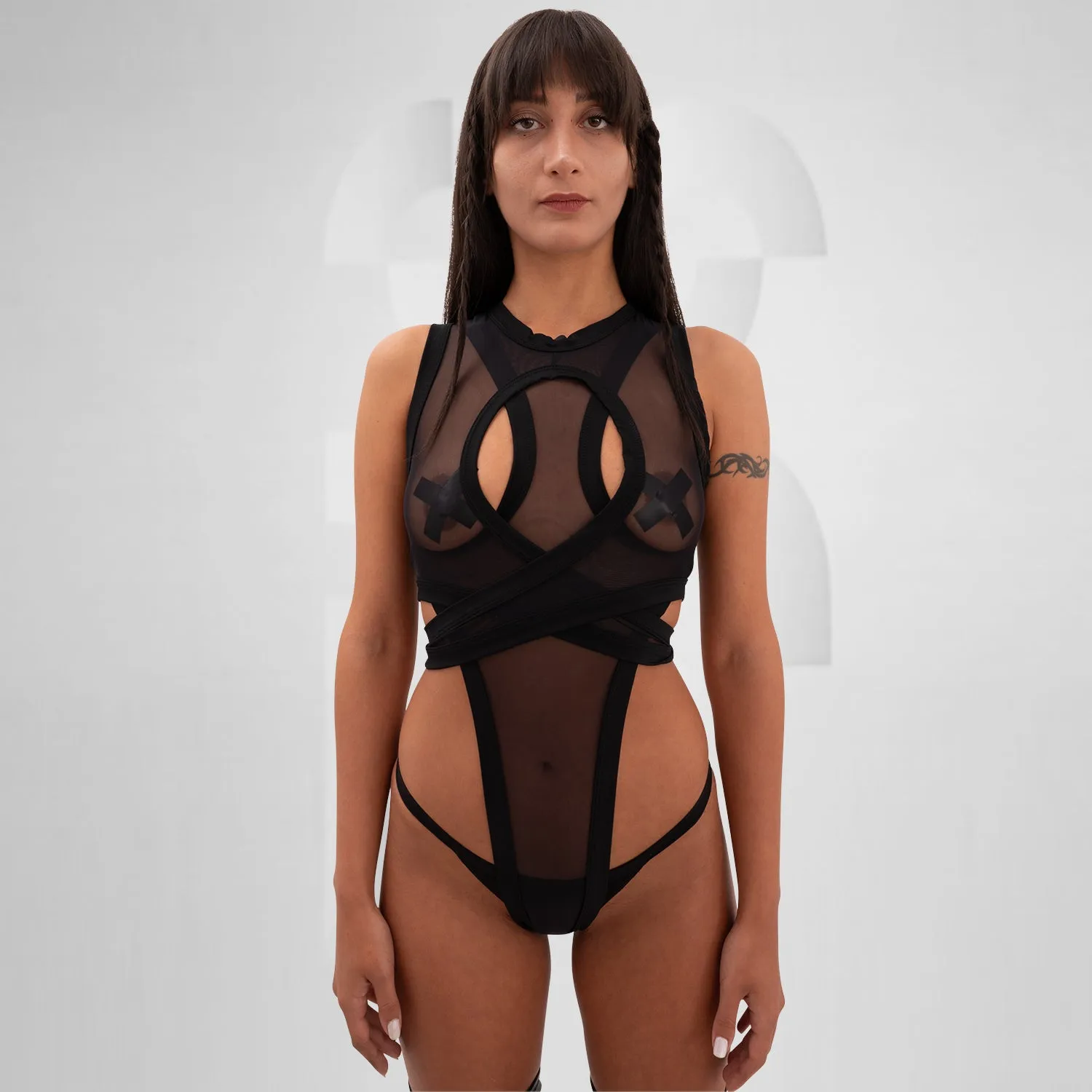 Bound Gender-Neutral Mesh Bodysuit