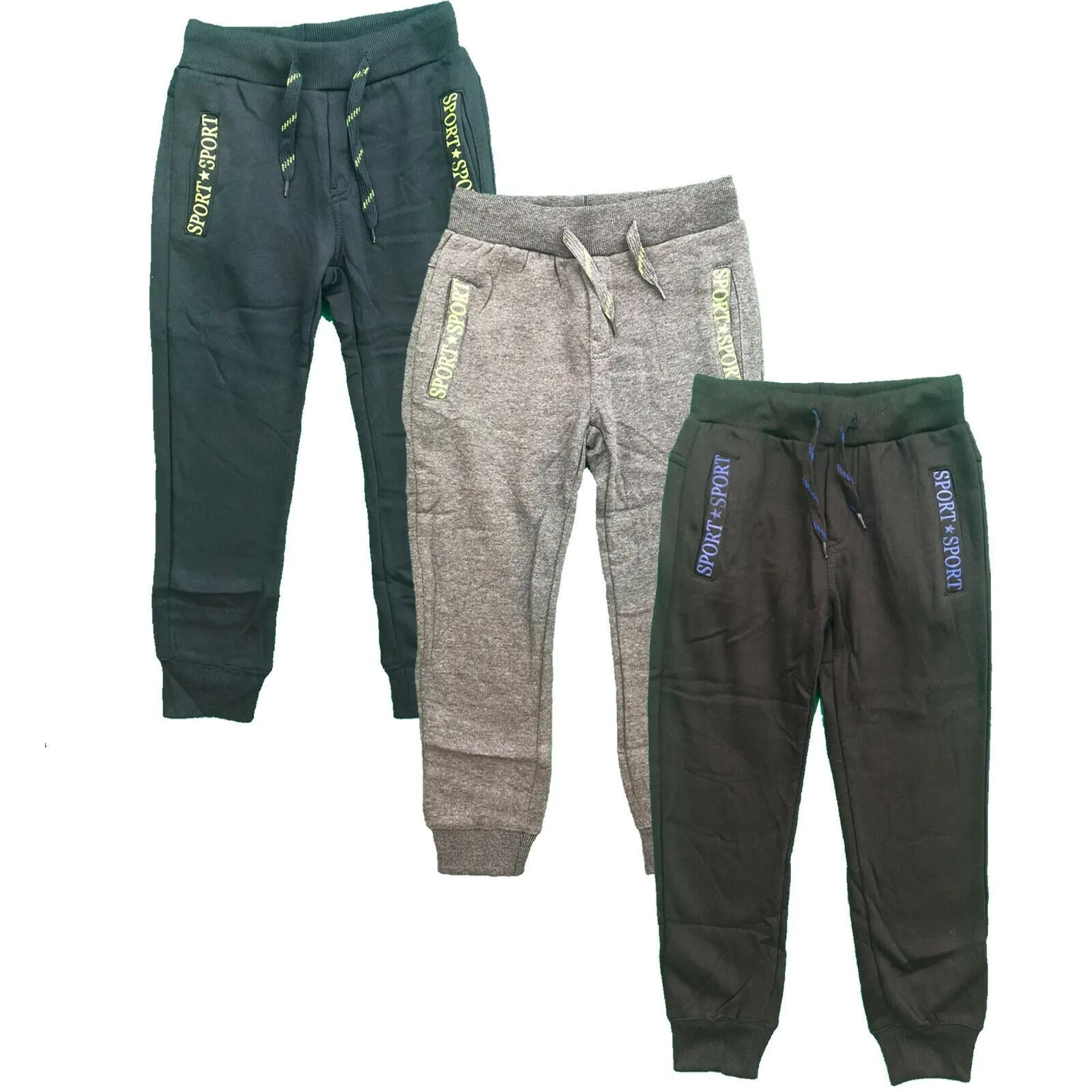 Boys Kids Plain Jogging Sports Tracksuit Bottoms Fleece Winter Joggers Warm