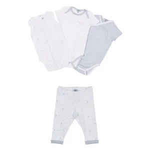 Boys White & Blue Organic Cotton Bodysuit Set (4)