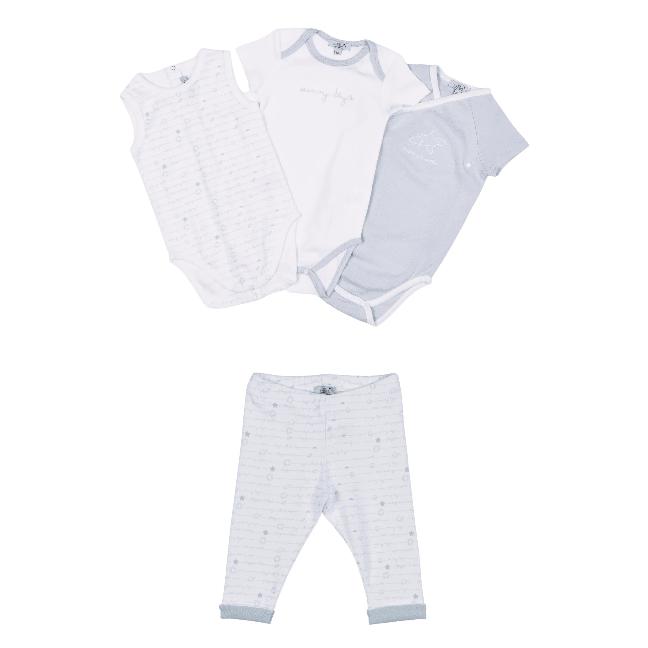 Boys White & Blue Organic Cotton Bodysuit Set (4)