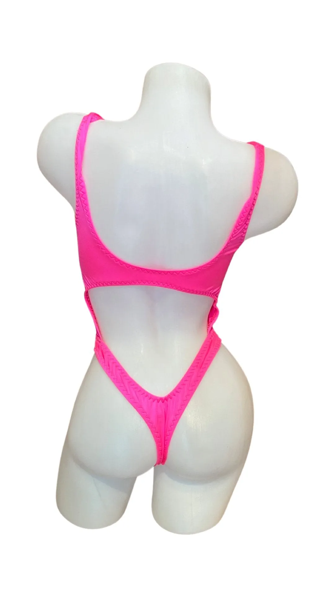 Bralette Top Thong Back Bodysuit Neon Pink