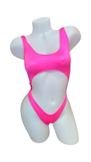 Bralette Top Thong Back Bodysuit Neon Pink