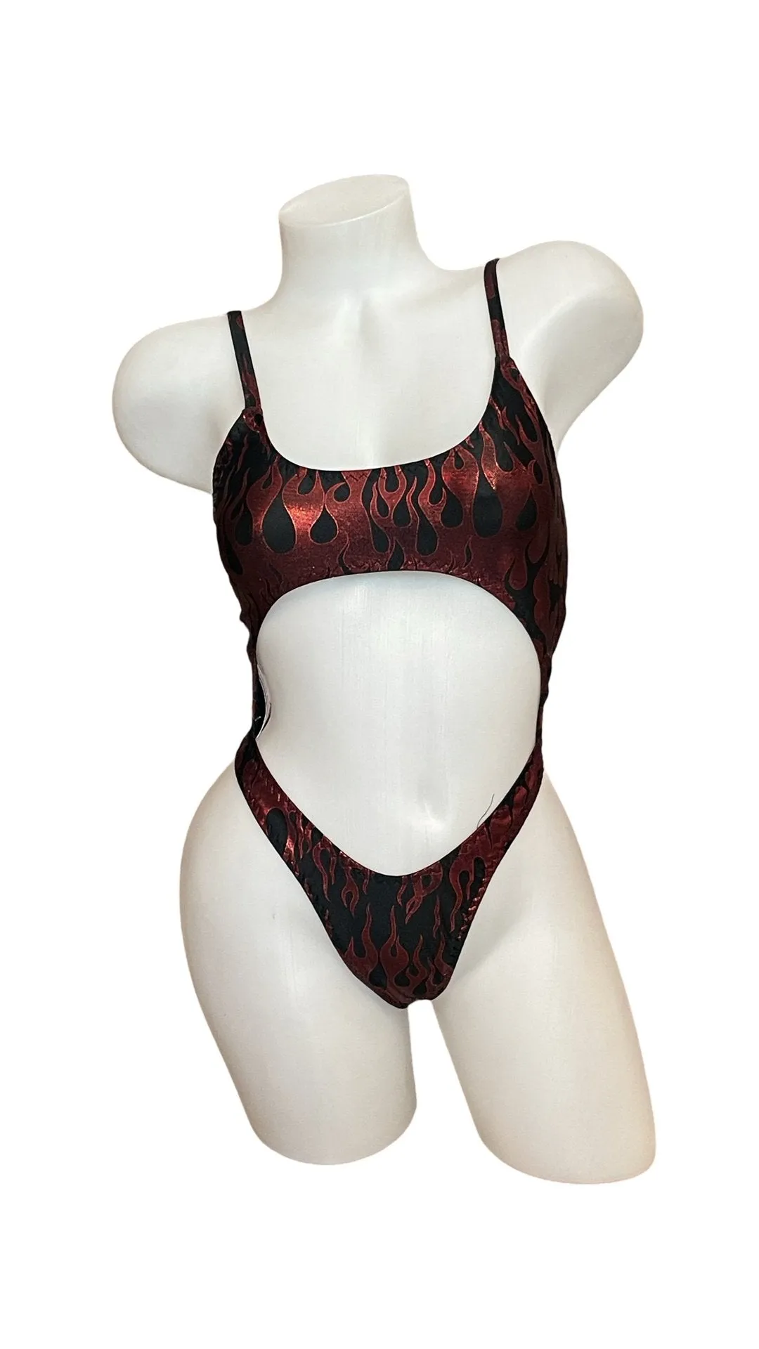 Bralette Top Thong Back Bodysuit Red Flames