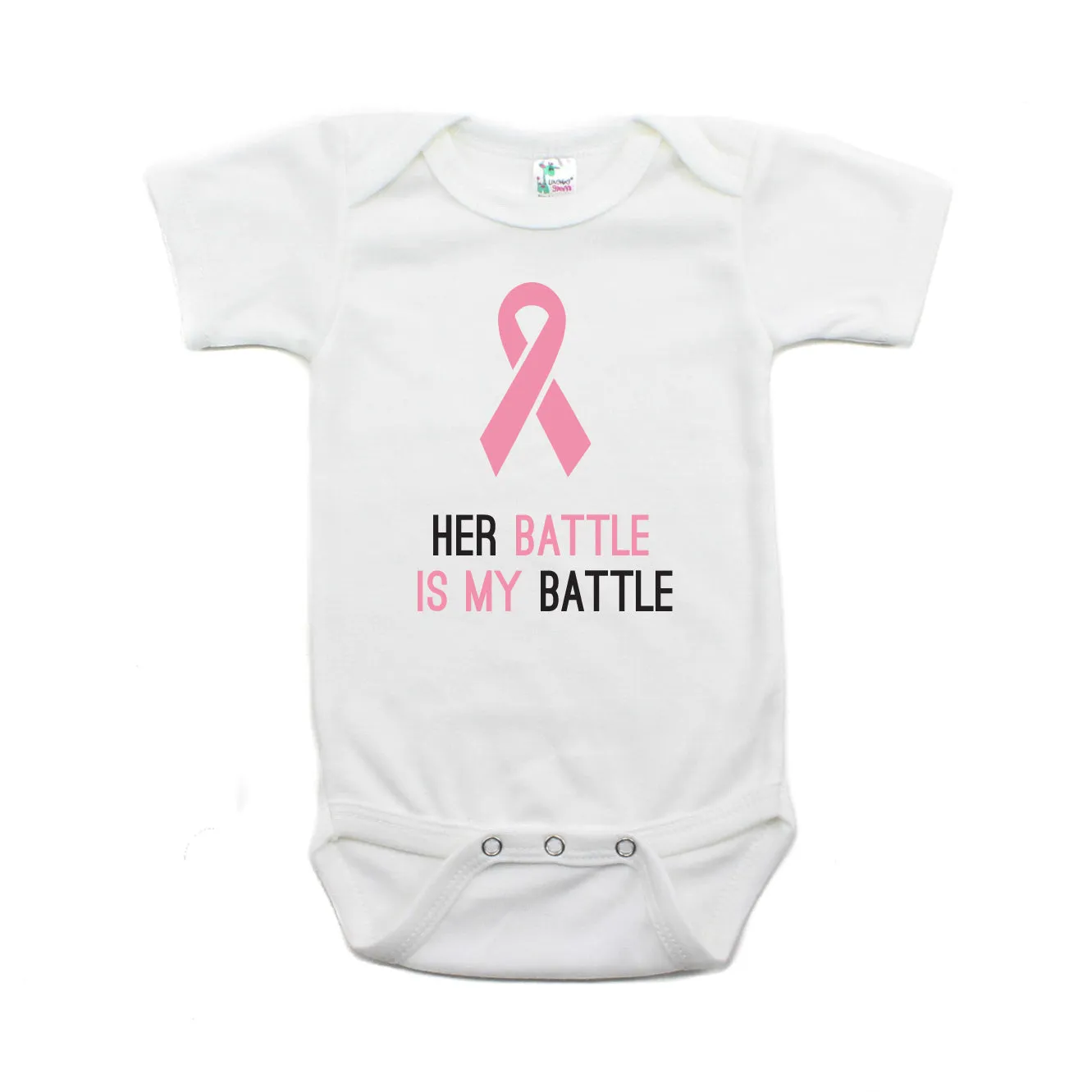 Breast Cancer Awareness Pink Her Battle Is My Battle Short Sleeve Infant Bodysuit