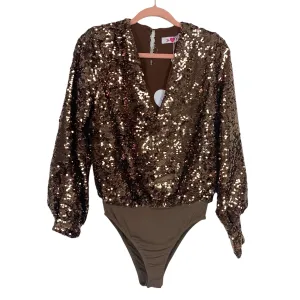 BuddyLove Copper Jenny Long Sleeve Sequin Bodysuit NWT- Size S