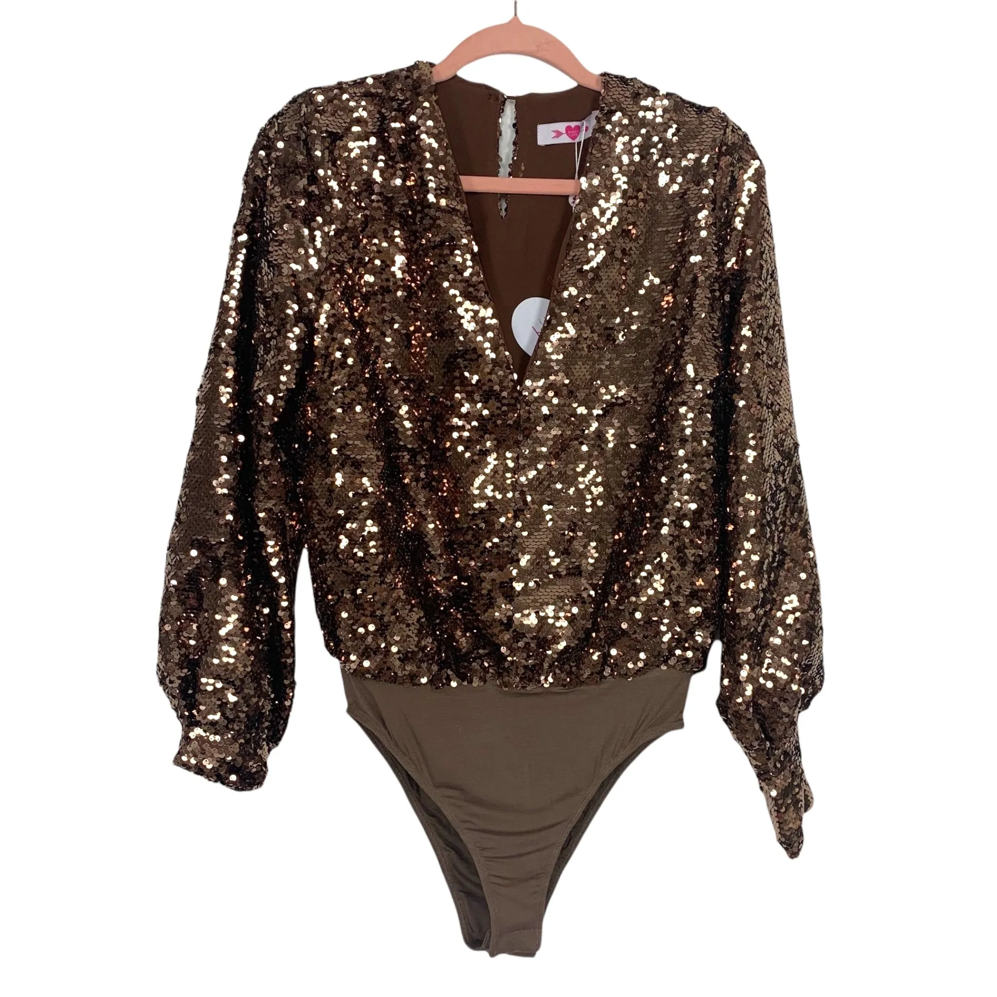 BuddyLove Copper Jenny Long Sleeve Sequin Bodysuit NWT- Size S