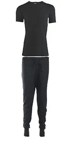 B.U.L ® 2 Mens Extrem Hot Thermal Underwear Set Short Sleeve Vest & Long Johns Suitable for Winter, Outdoor Work, Travel, Camping & Ski Wear Size S-XL (XXLARGE, Black)