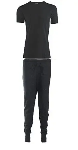 B.U.L ® 2 Mens Extrem Hot Thermal Underwear Set Short Sleeve Vest & Long Johns Suitable for Winter, Outdoor Work, Travel, Camping & Ski Wear Size S-XL (XXLARGE, Black)