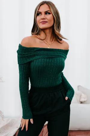 Careless Dreaming Off The Shoulder Sweater Knit Bodysuit (Hunter Green)