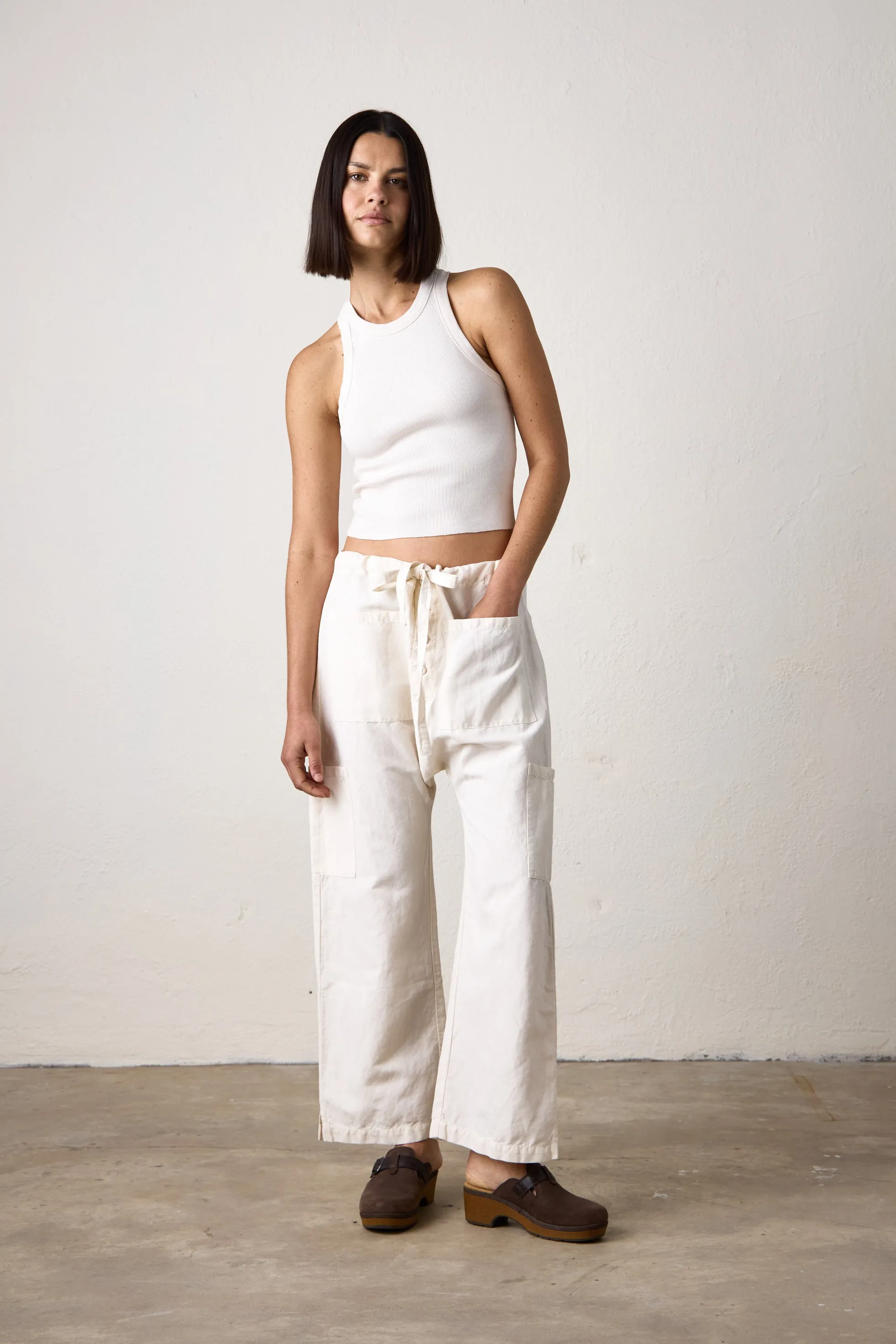 CARLSON LINEN CANVAS TIE PANT / IVORY