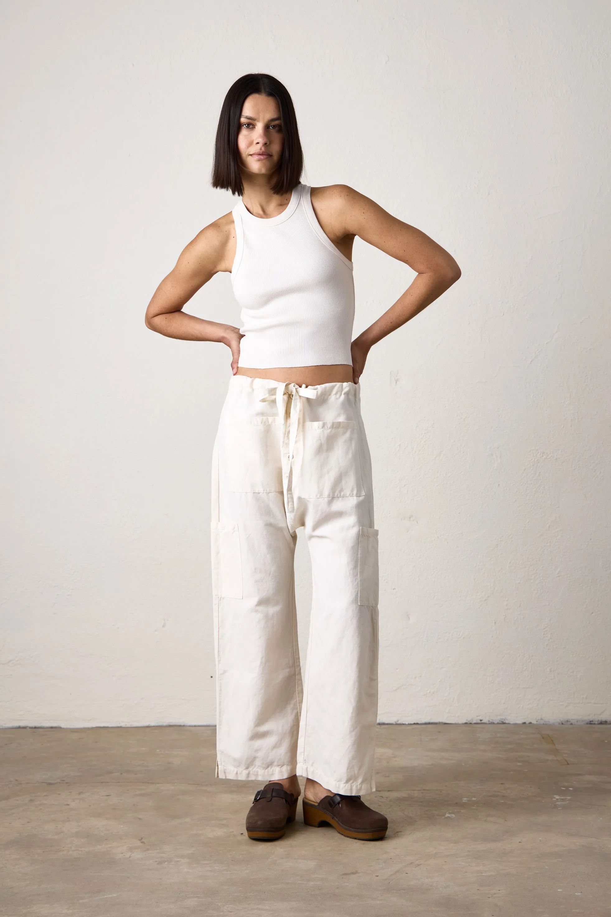 CARLSON LINEN CANVAS TIE PANT / IVORY