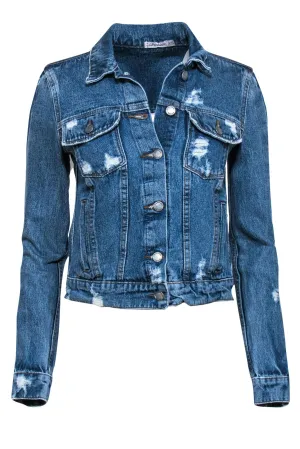 Carmar - Medium Wash Distressed Denim Jacket Sz XS
