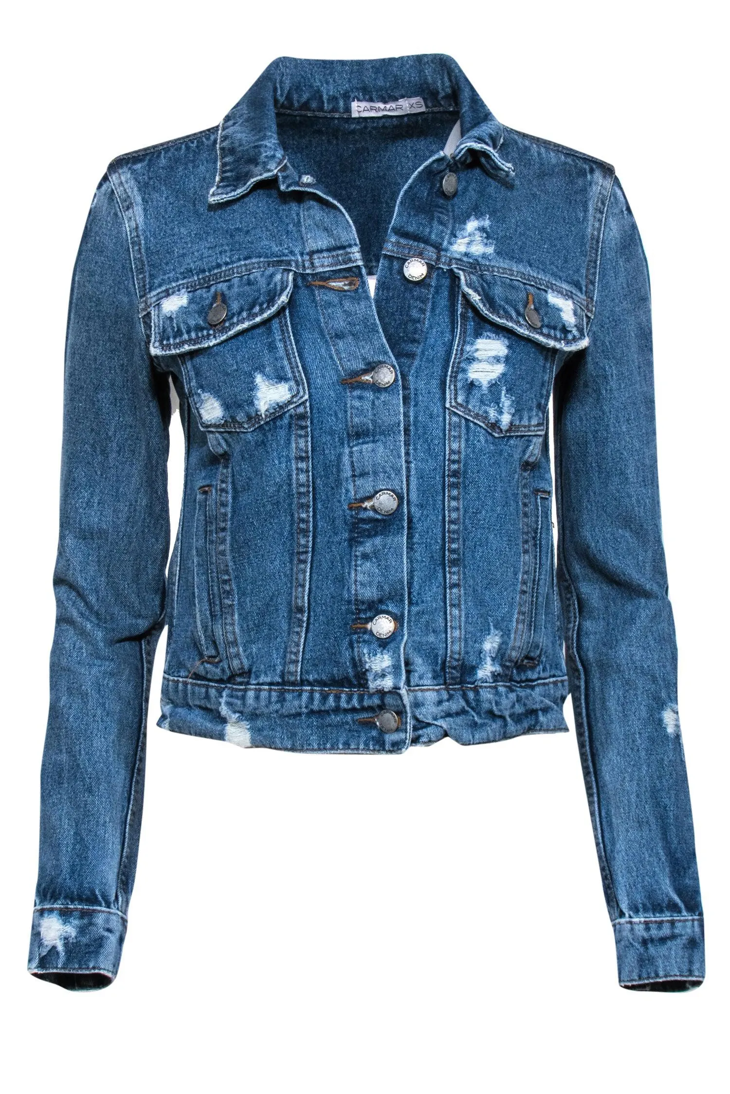 Carmar - Medium Wash Distressed Denim Jacket Sz XS