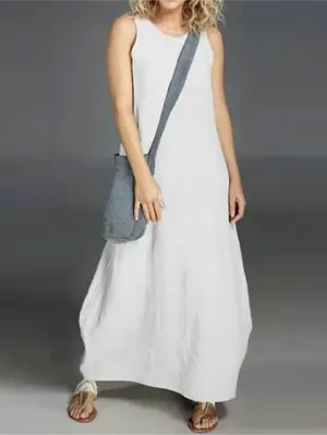 Casual Sweater Dress Cotton Sweater Dress Maxi long Sweater Dress Cotton Basic Casual Outdoor Daily Vacation Crew Neck Pocket Sleeveless Summer Spring  Loose Fit White Red Sky Blue Pure for Women