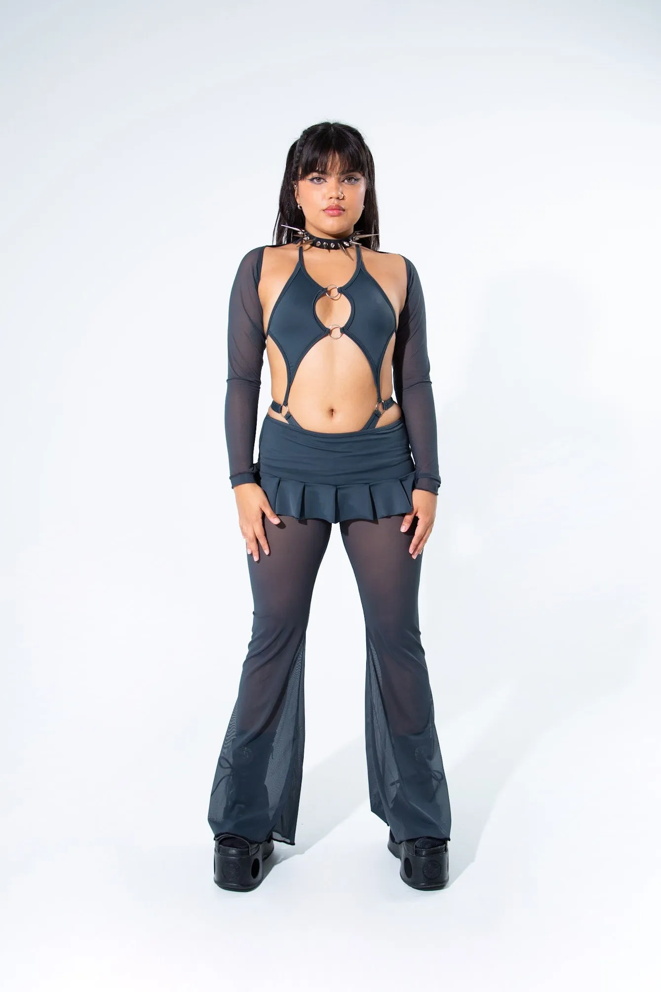 Charcoal Mesh Long Sleeve Shrug