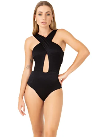 Chic and Elegant Black Crossover Swimsuit