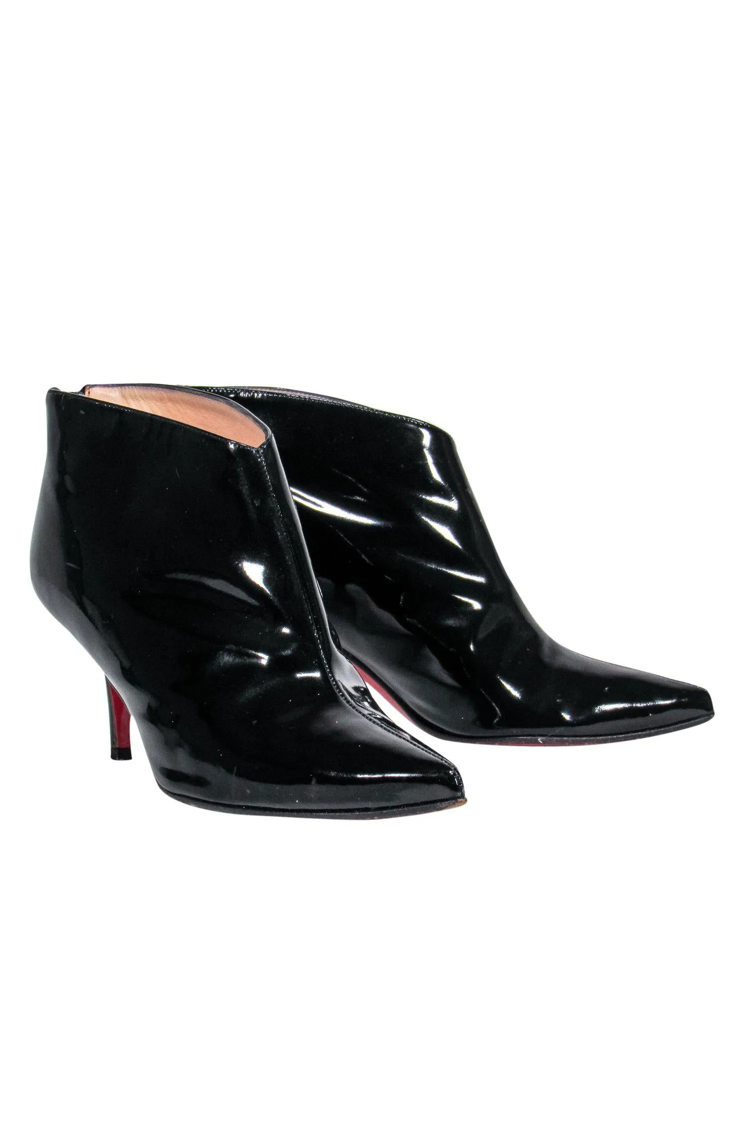 Christian Louboutin - Black Patent Leather Kitten Heel Booties Sz 6