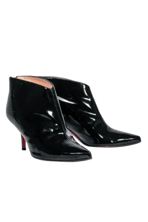 Christian Louboutin - Black Patent Leather Kitten Heel Booties Sz 6