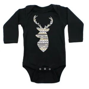 Christmas Aztec Pattern Deer Long Sleeve 100% Cotton Bodysuit,