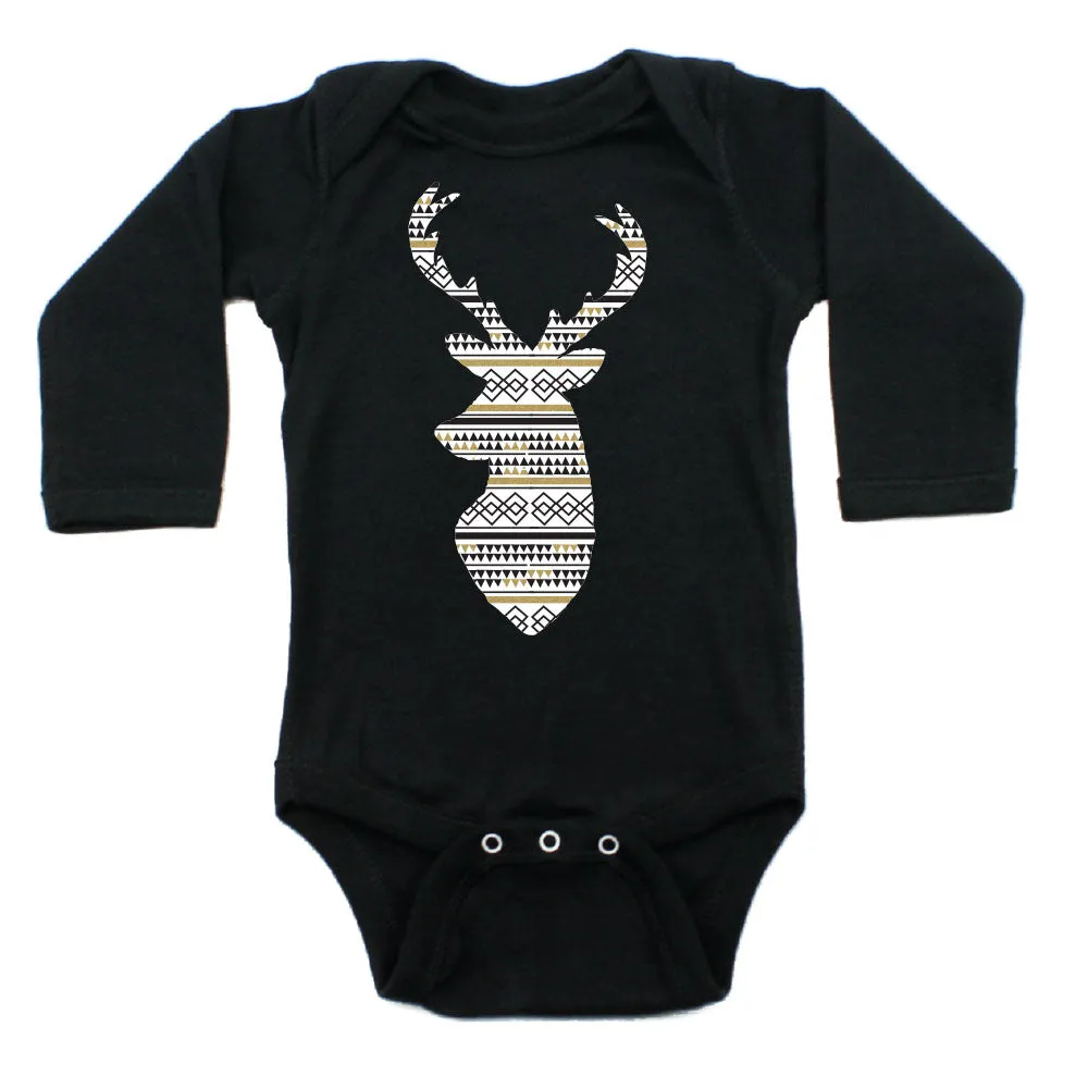 Christmas Aztec Pattern Deer Long Sleeve 100% Cotton Bodysuit,