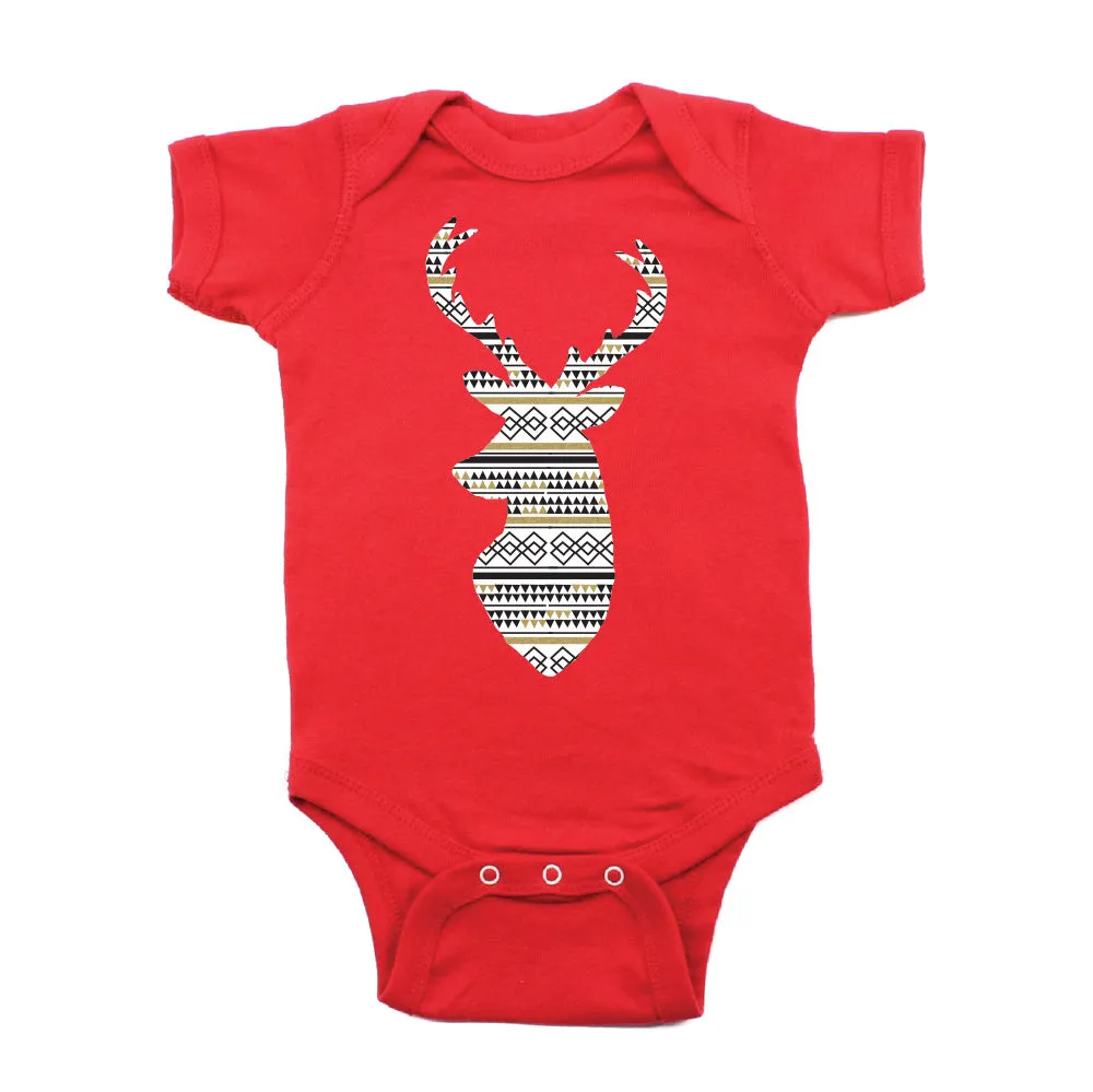 Christmas Aztec Pattern Deer Short Sleeve 100% Cotton Bodysuit