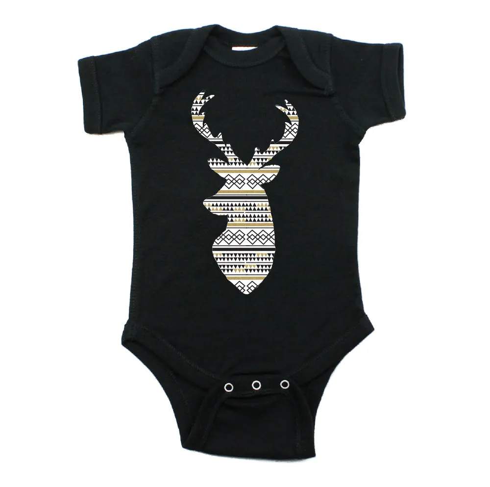 Christmas Aztec Pattern Deer Short Sleeve 100% Cotton Bodysuit