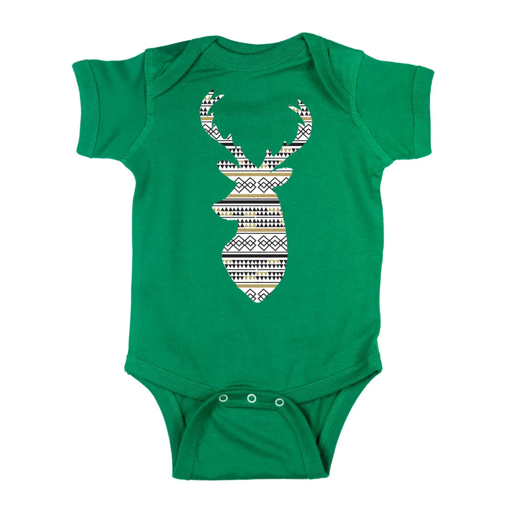 Christmas Aztec Pattern Deer Short Sleeve 100% Cotton Bodysuit