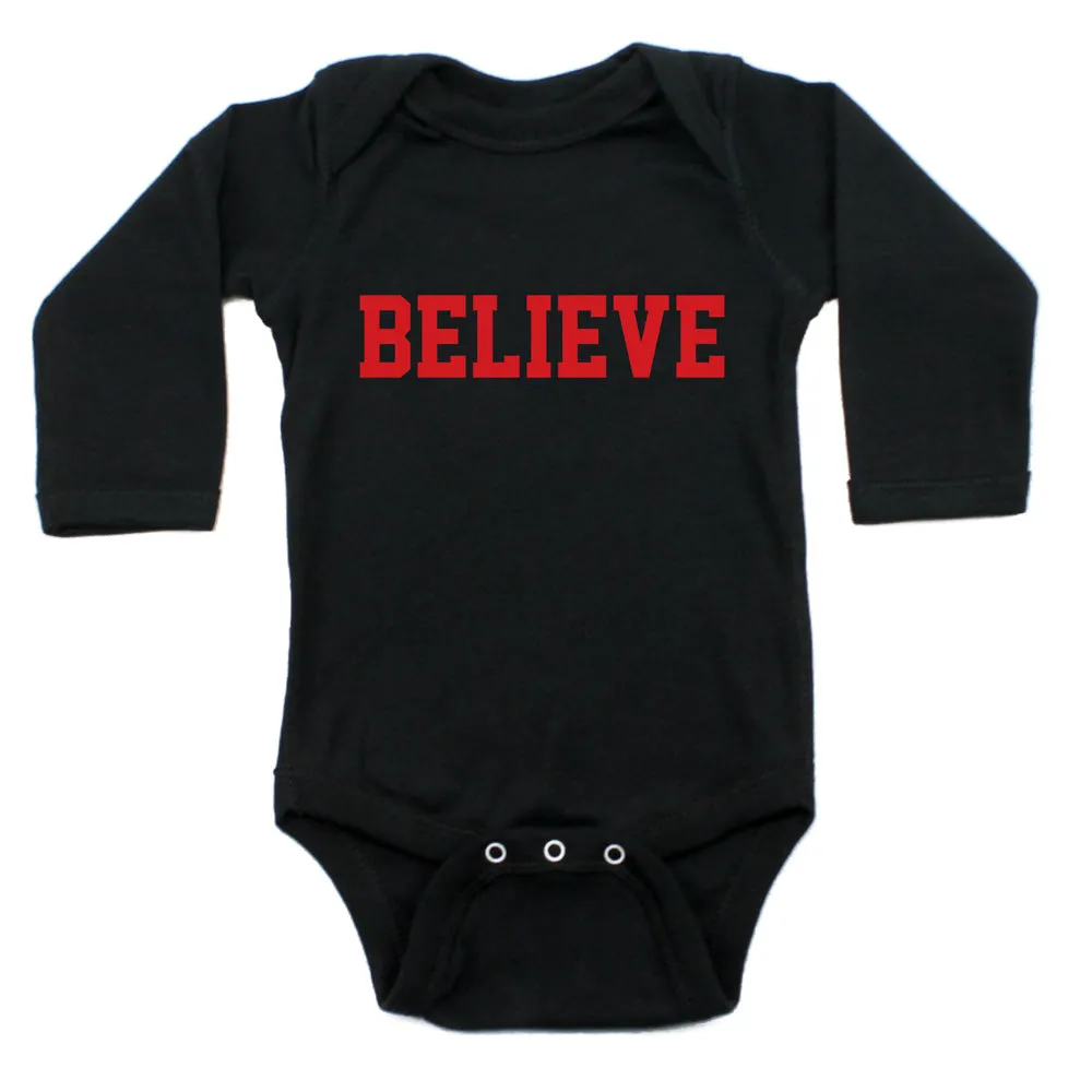 Christmas Believe Word Long Sleeve Infant Bodysuit