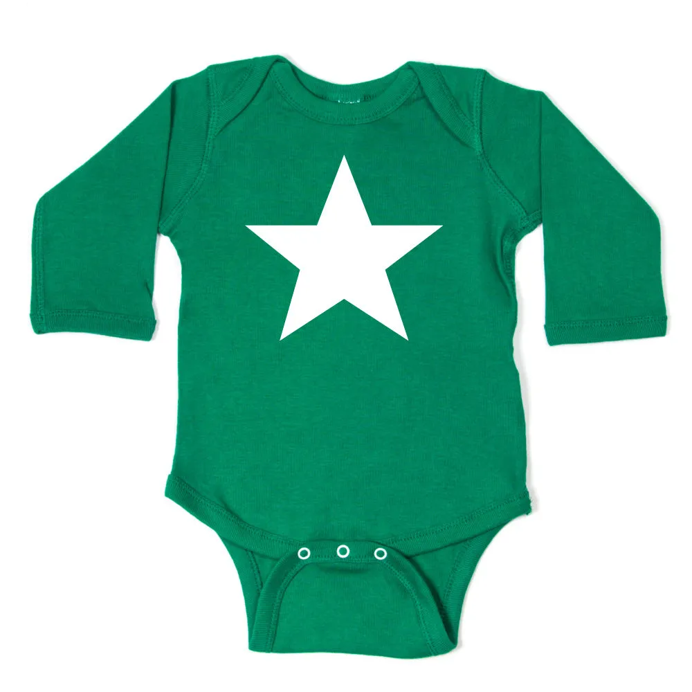 Christmas Big Gold Glitter, Black, And White Star Long Sleeve Infant Bodysuit