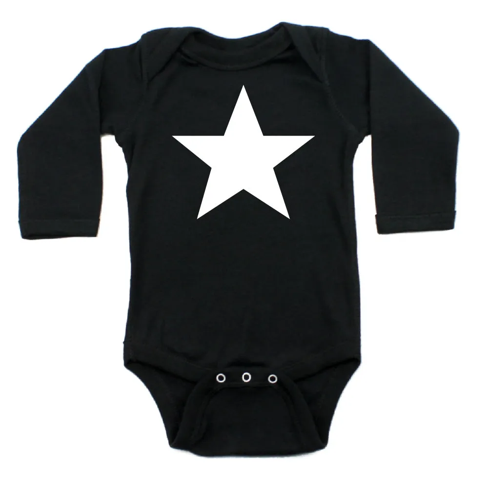 Christmas Big Gold Glitter, Black, And White Star Long Sleeve Infant Bodysuit